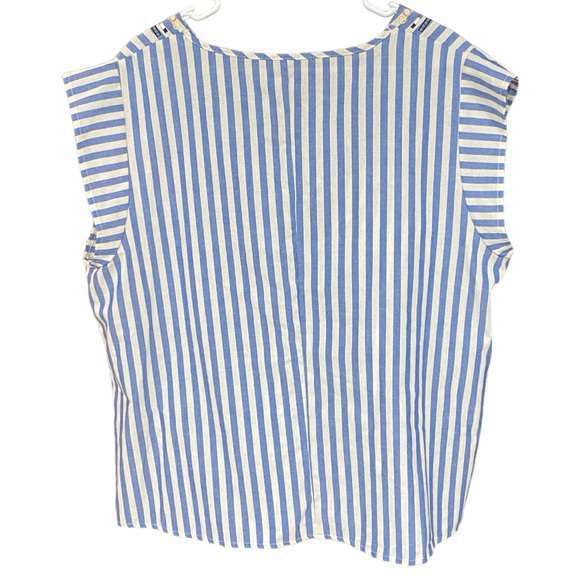 Emery Rose Notched Neck Embroidery Yoke Striped Top 2XL - Picture 5 of 6